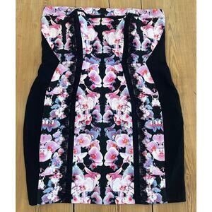 City Chic Black Pink‎ Floral Strapless Mini Dress Lace 22
